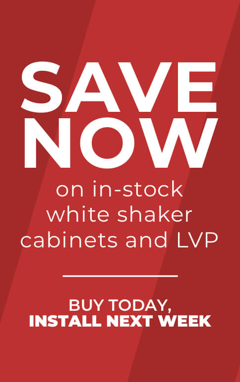 SAVE NOW on in-stock white shaker cabines and LVP | Dalton Wholesale Floors