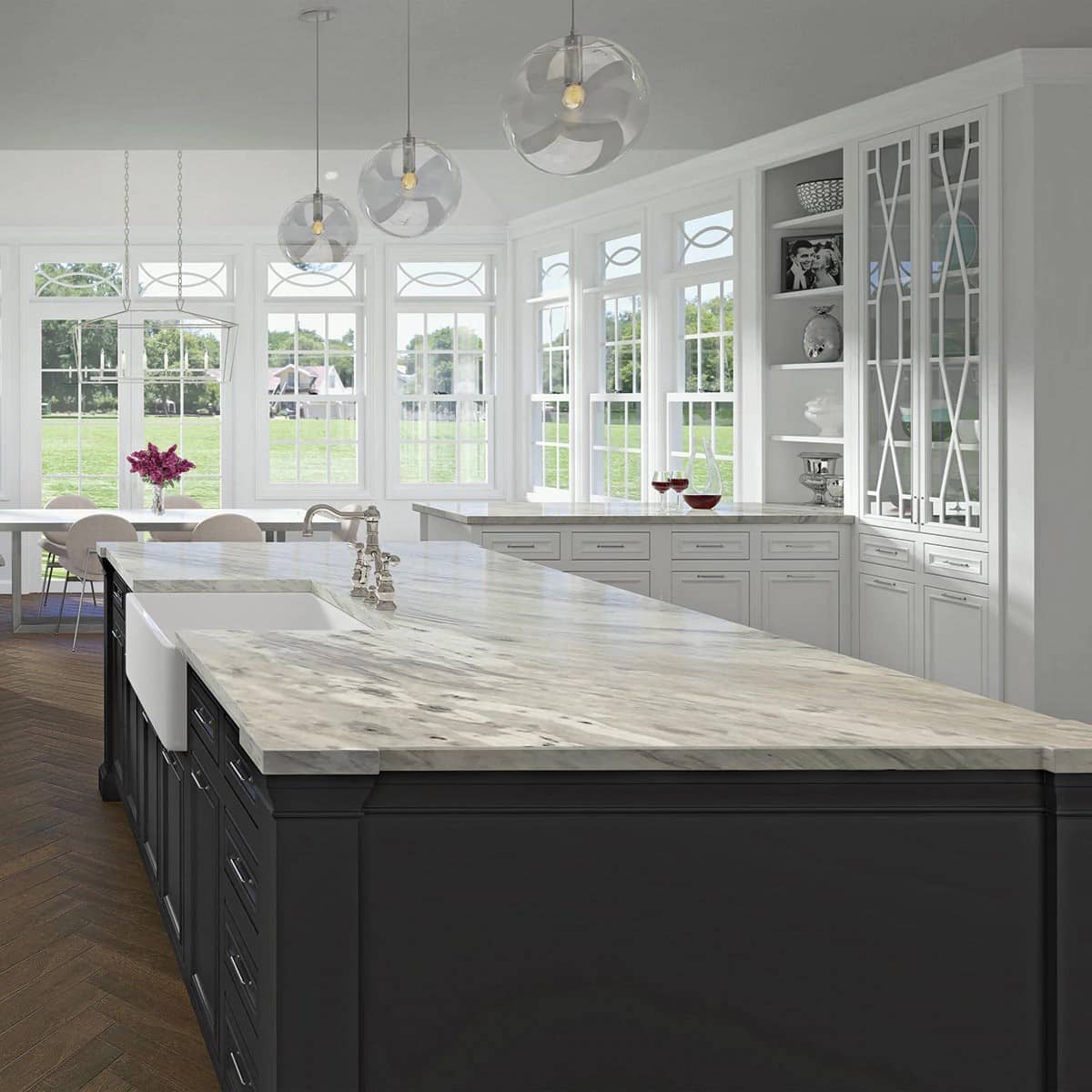 large kitchen island with daltile countertops